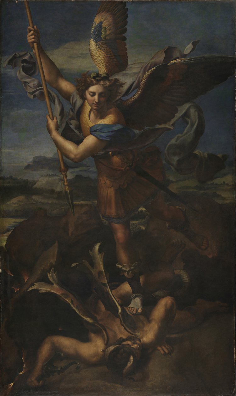 Sint Michaël verslaat Satan door Raffaello Sanzio Raphael