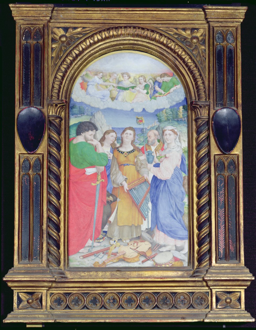 St. Cecilia omringd door St. Paulus, St. Johannes de Evangelist, St. Augustinus en Maria Magdalena door Raffaello Sanzio Raphael