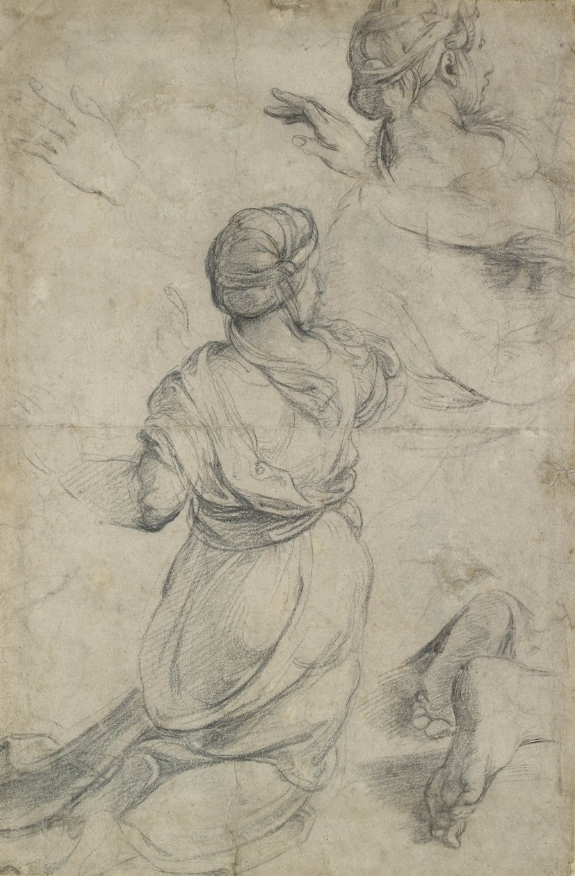Studies voor twee knielende vrouwen door Raffaello Sanzio Raphael