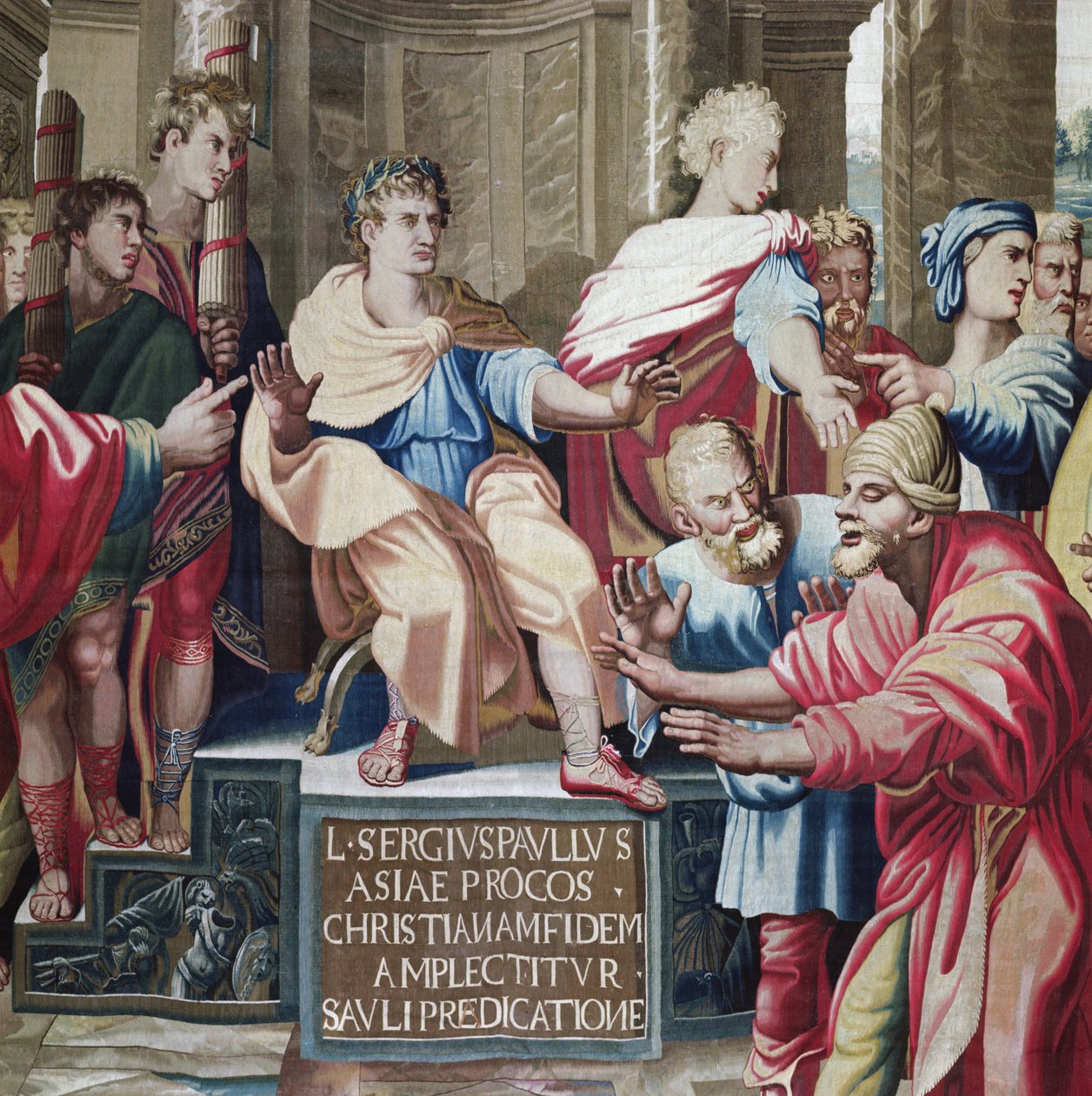 Wandtapijt met de Handelingen van de Apostelen, de blindheid van Elymas (detail) door Raffaello Sanzio Raphael