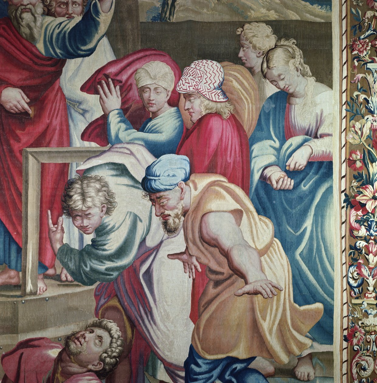 Wandtapijt met de Handelingen van de Apostelen, de dood van Ananias (detail) door Raffaello Sanzio Raphael