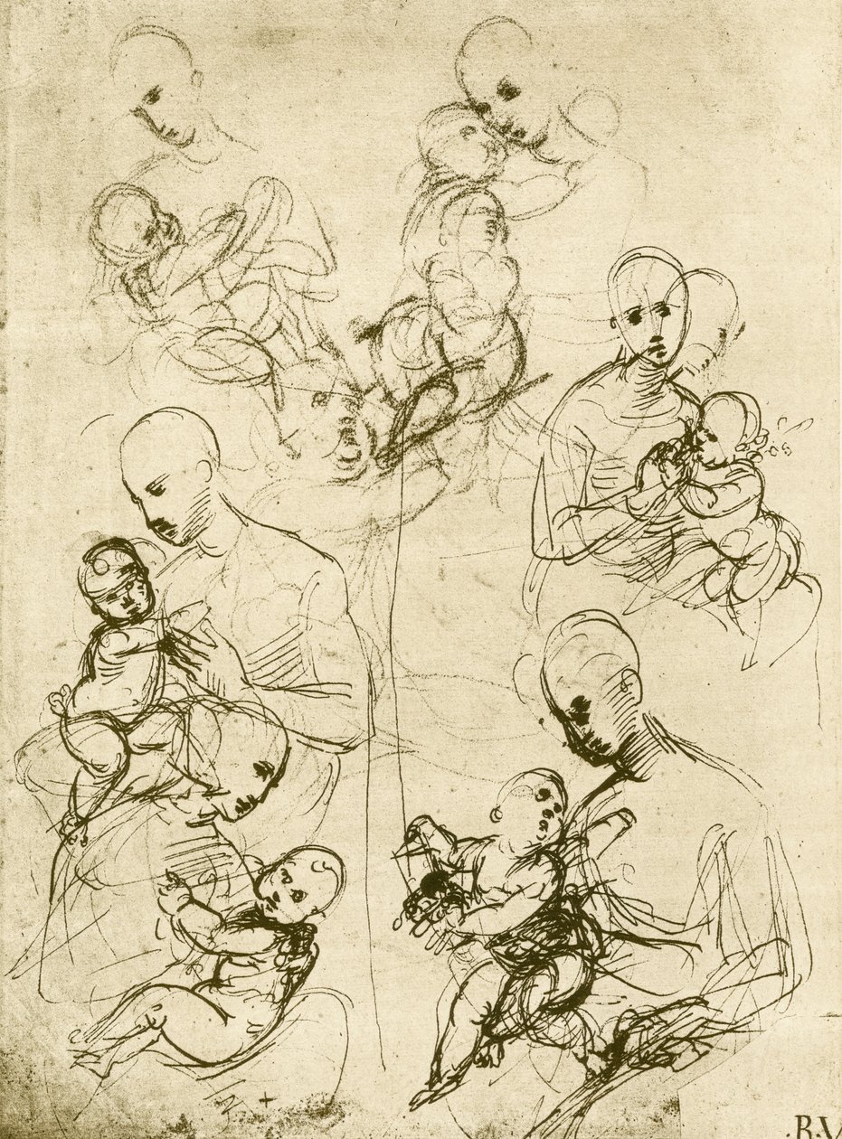 Zes Madonna-studies door Raffaello Sanzio Raphael