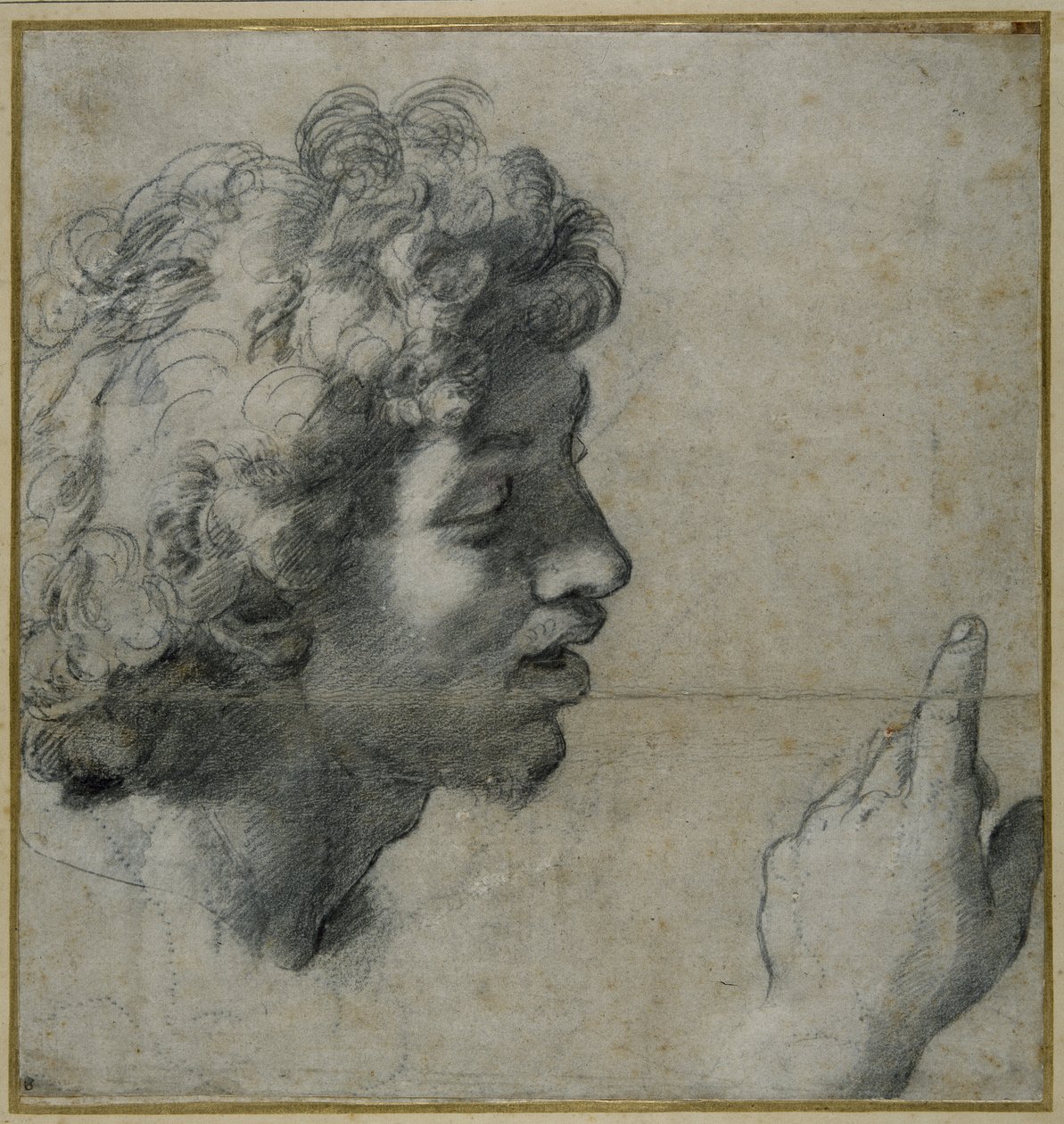 Studie van hoofd en hand door Raphael
