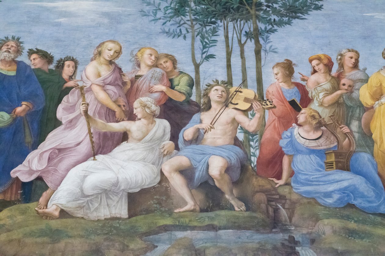 Parnassus, uit de Stanza della Segnatura door Raphael (1483 1520)