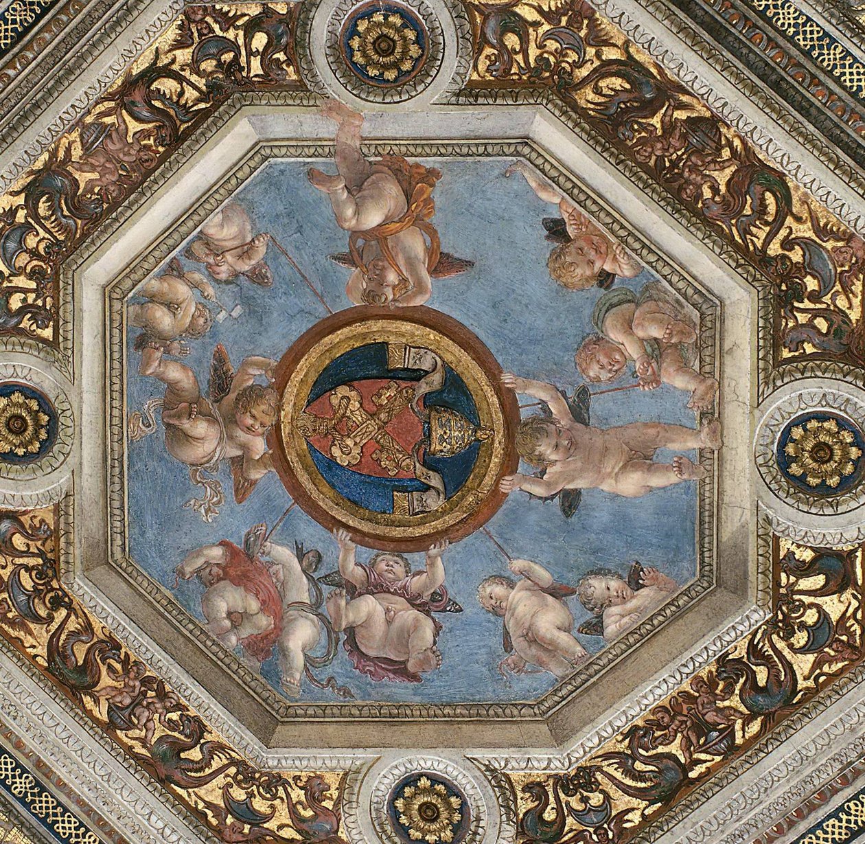 Plafond. Fresco in Stanza della Segnatura, ca. 1510-1511 door Raphael
