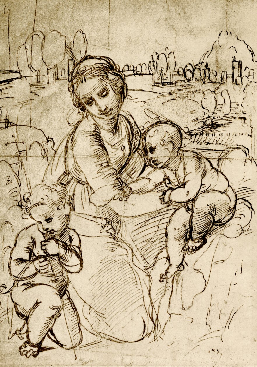 Madonna en Kind met St. Johannes door Raffaello Sanzio Raphael