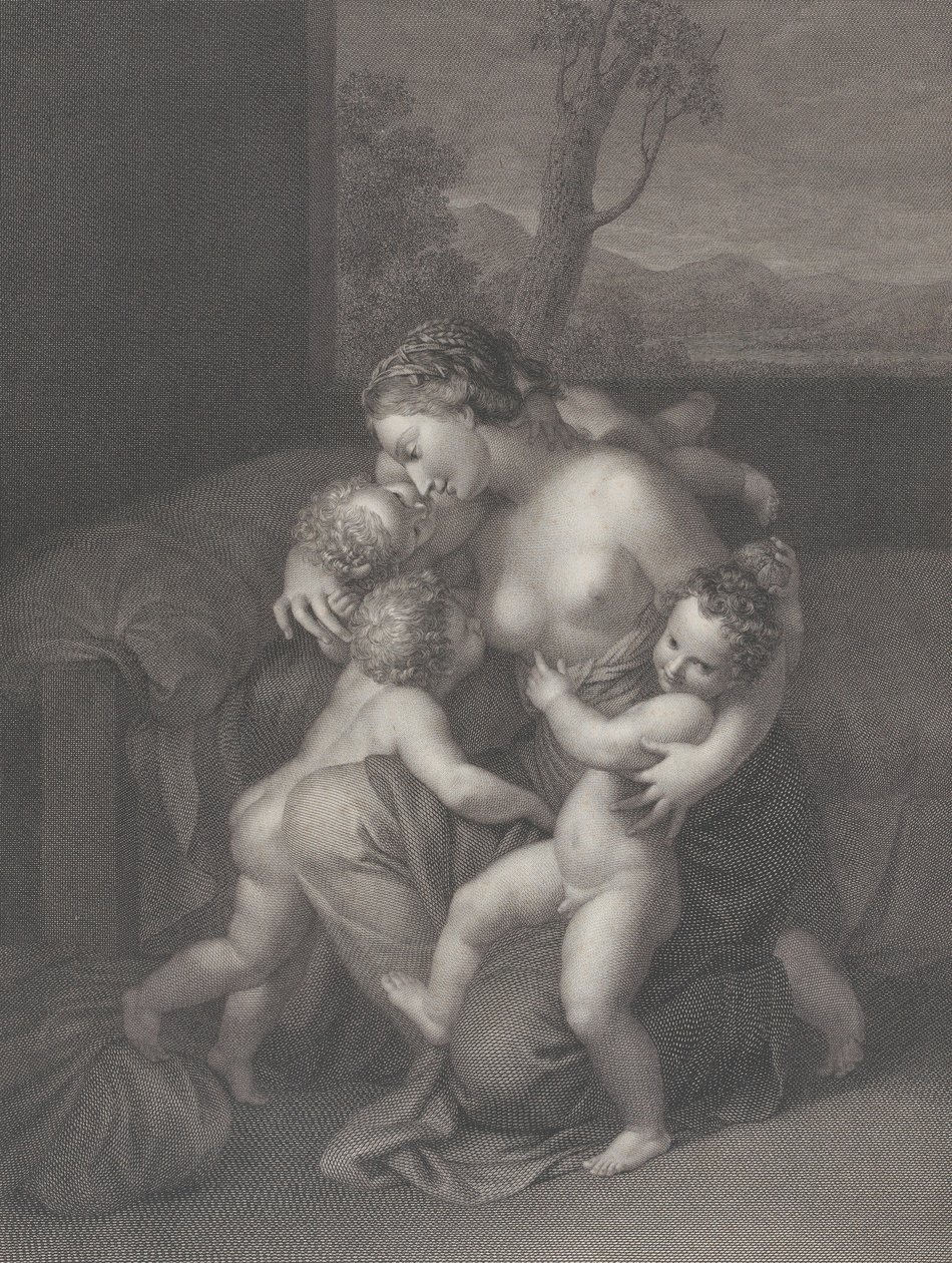 Liefdadigheid met drie kleine kinderen, 1795 door Raphael Morghen