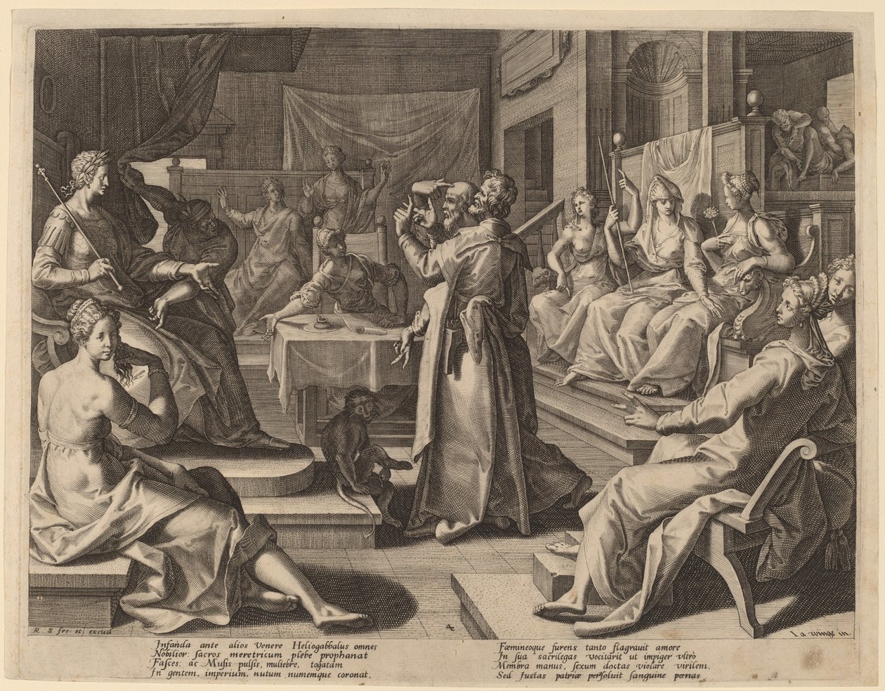 Heliogabalus en de wijze vrouwen door Raphael Sadeler