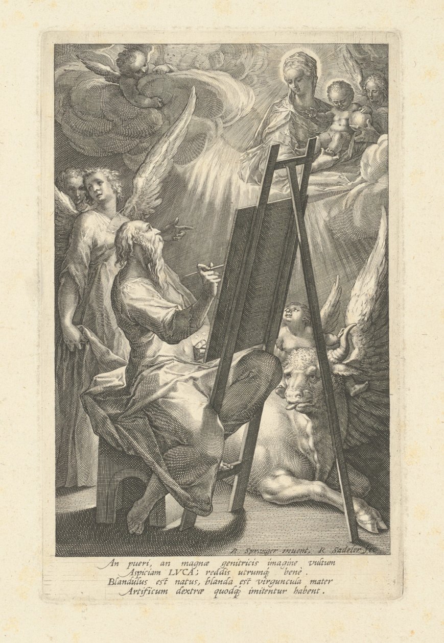 Sint Lucas Schildert de Maagd, 1580s door Raphael Sadeler