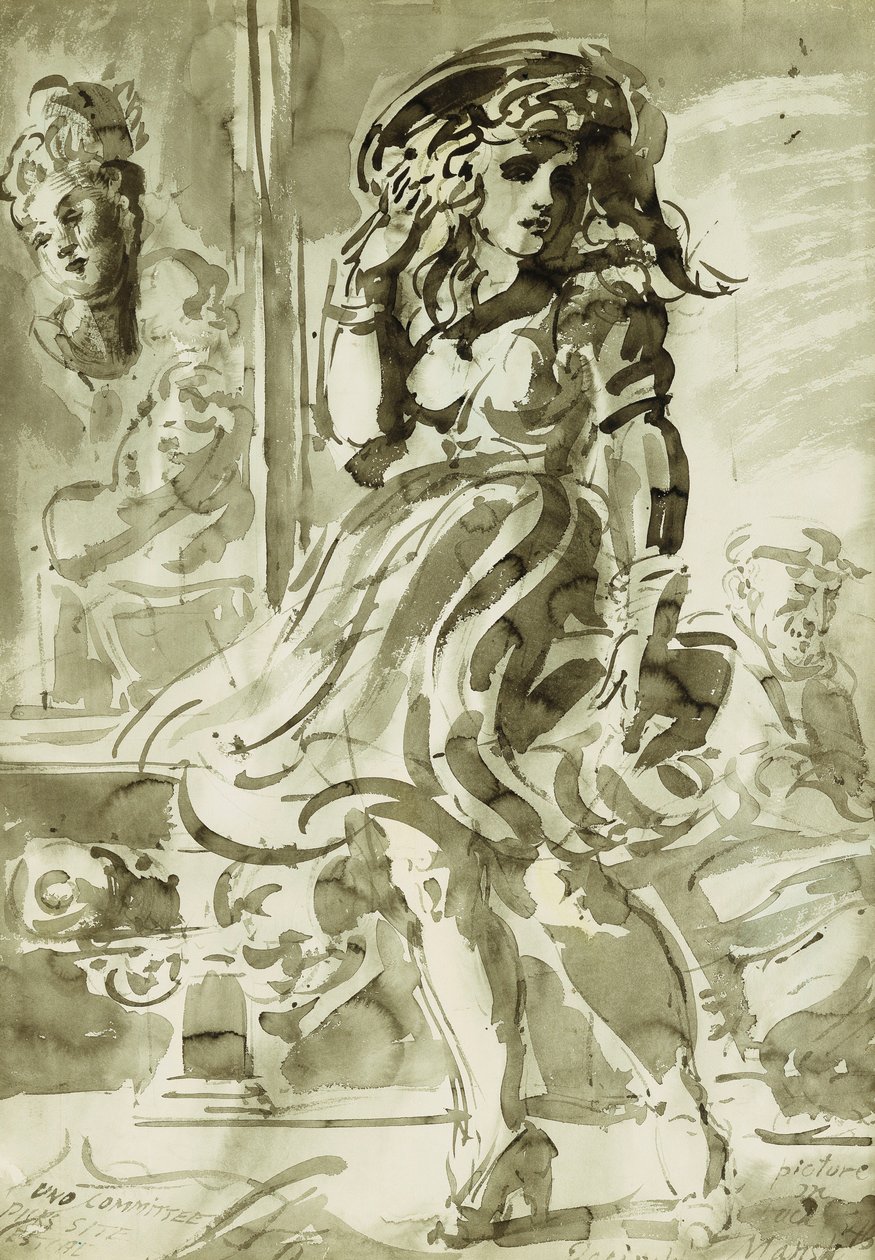 Een winderige rok: Een dubbelzijdige tekening door Reginald Marsh