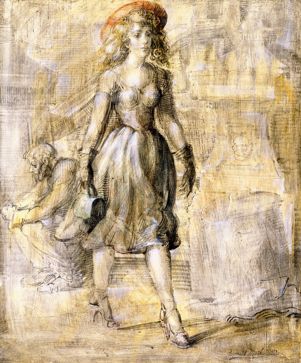 Meisje op straat in de stad door Reginald Marsh