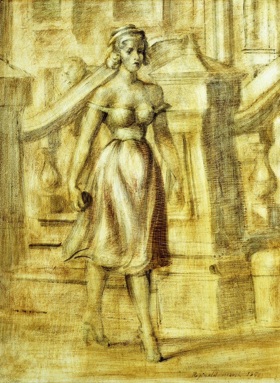 Wandelende dame: Een dubbelschilderij door Reginald Marsh