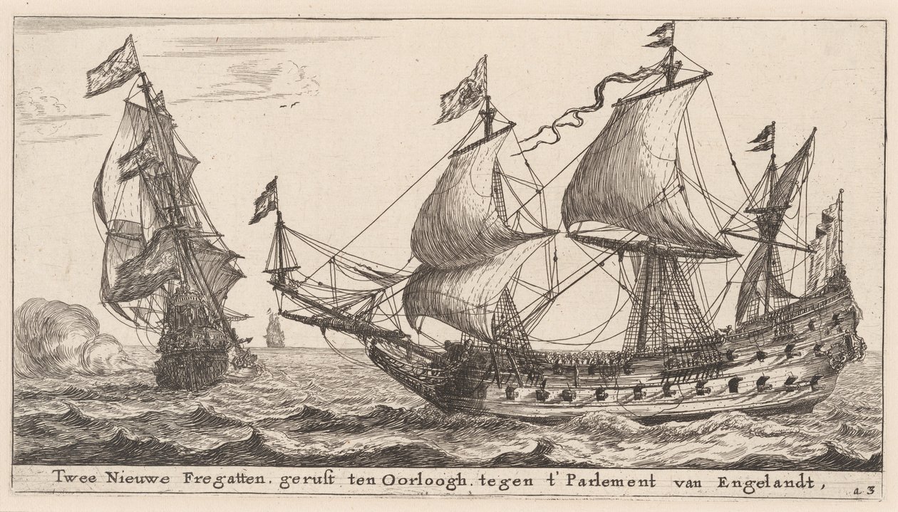 Twee Nederlandse Fregatten door Reinier Nooms, called Zeeman