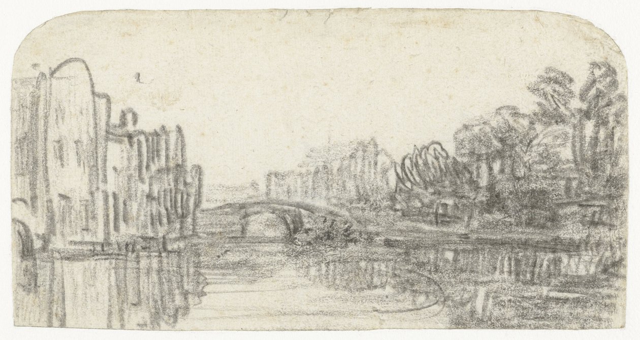 Gezicht op de Nieuwezijds Voorburgwal in Amsterdam door Rembrandt van Rijn