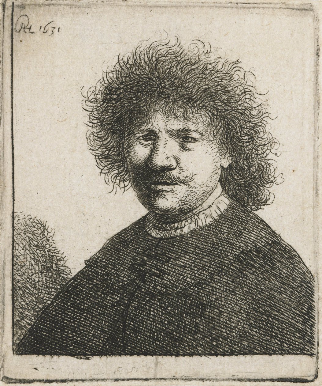 Zelfportret in mantel met platte kraag, 1630-31 door Rembrandt van Rijn