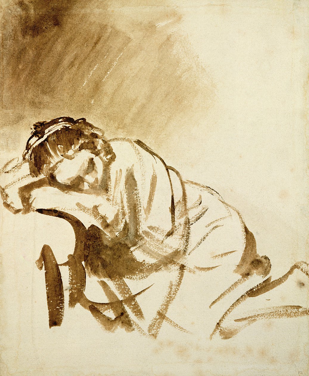 Een slapende jonge vrouw (Hendrijke Stoffels) door Rembrandt van Rijn