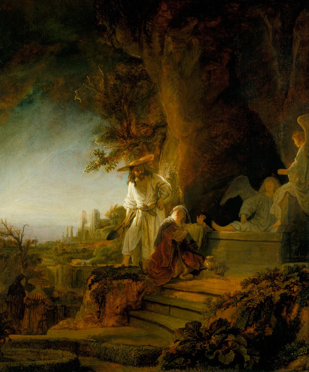Christus en Sint Maria Magdalena bij het Graf door Rembrandt van Rijn