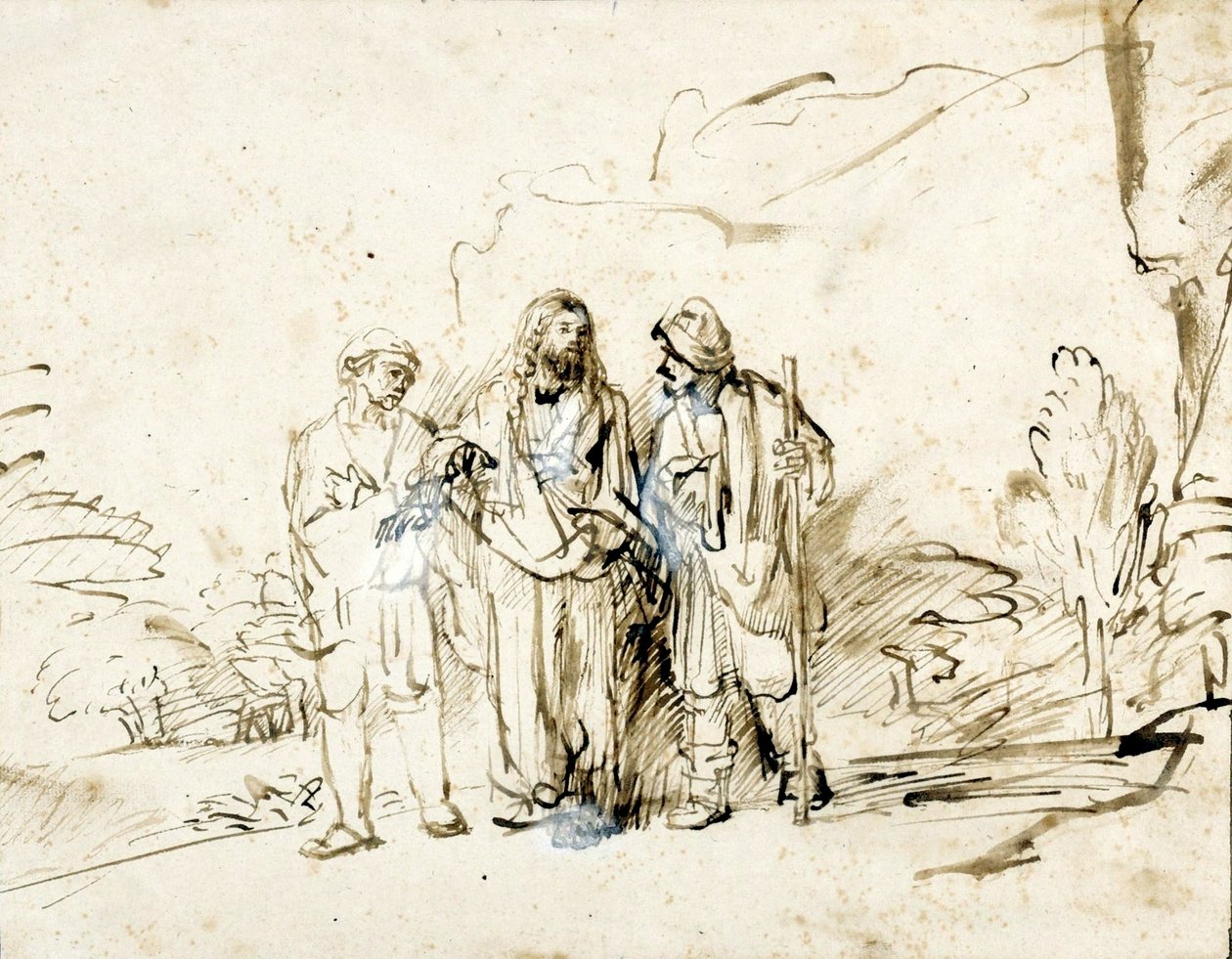 Christus met twee discipelen op de weg naar Emmaüs door Rembrandt van Rijn