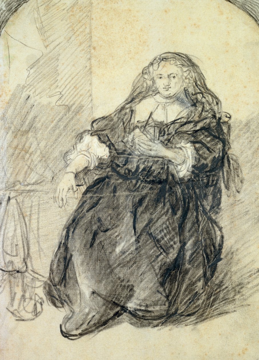 Zittende Saskia met een brief in haar linkerhand door Rembrandt van Rijn