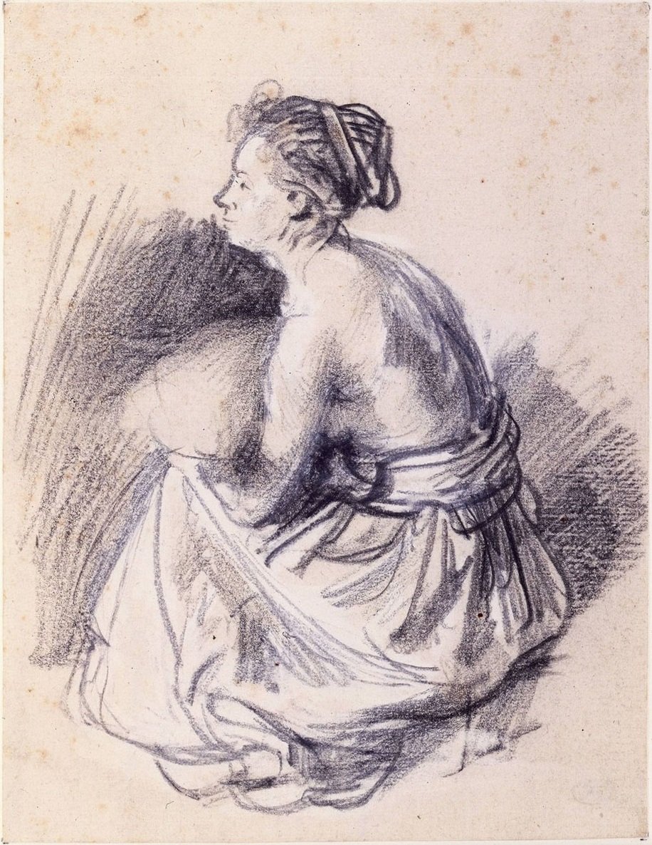 Zittende vrouw, naakt tot aan de taille door Rembrandt van Rijn