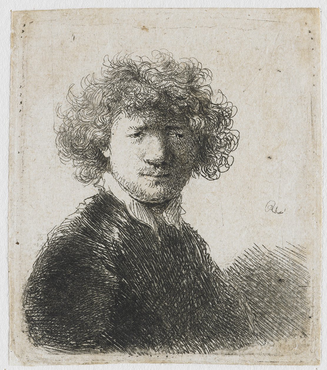 Zelfportret met Krullend Haar en Witte Kraag door Rembrandt van Rijn