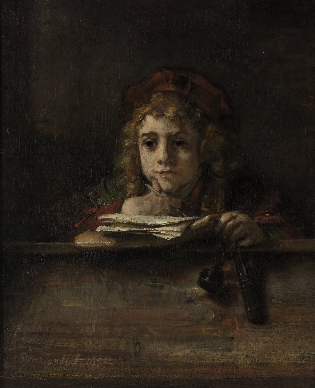 Titus aan zijn bureau door Rembrandt van Rijn