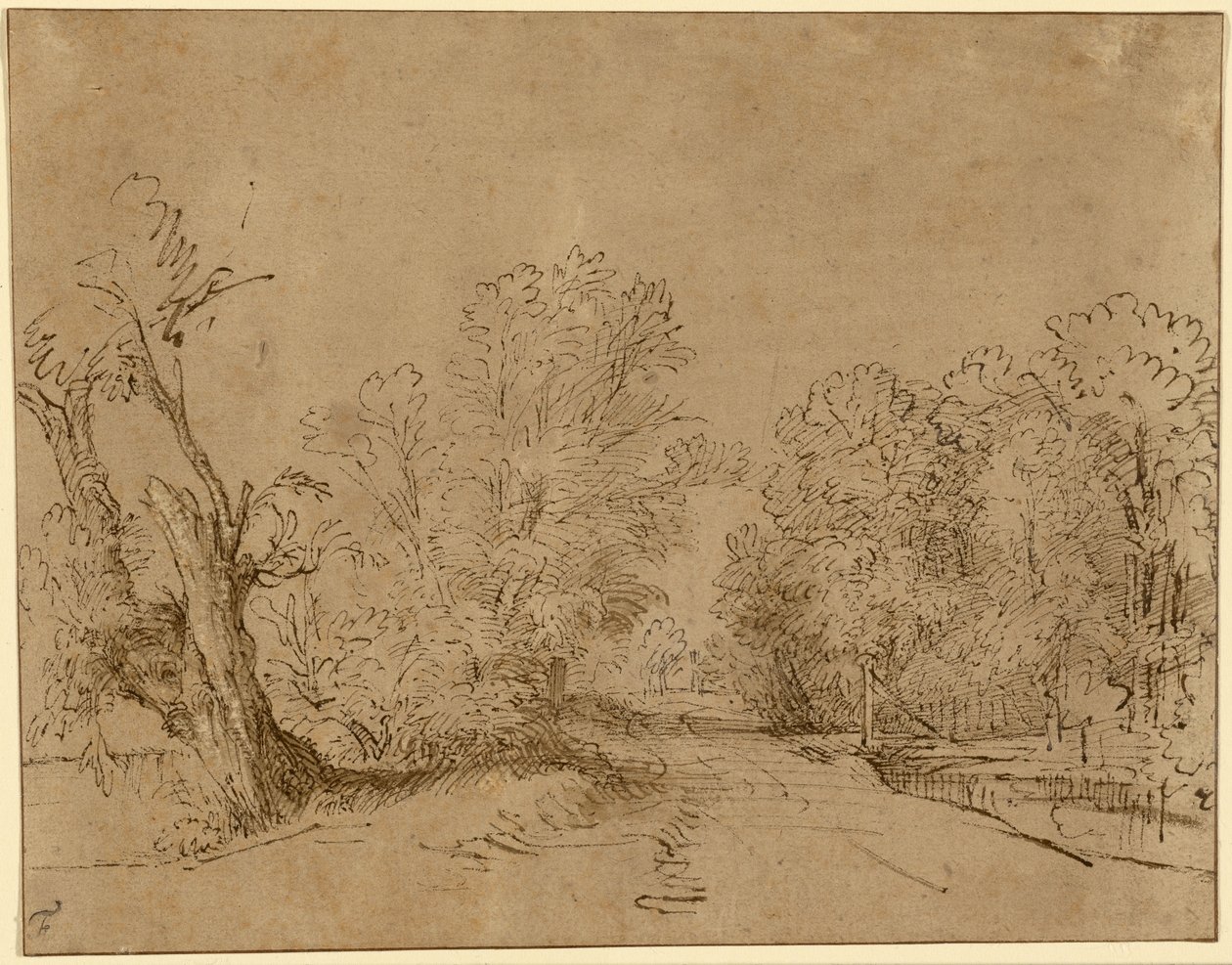 Een bosrijke weg door Rembrandt Harmensz. van Rijn