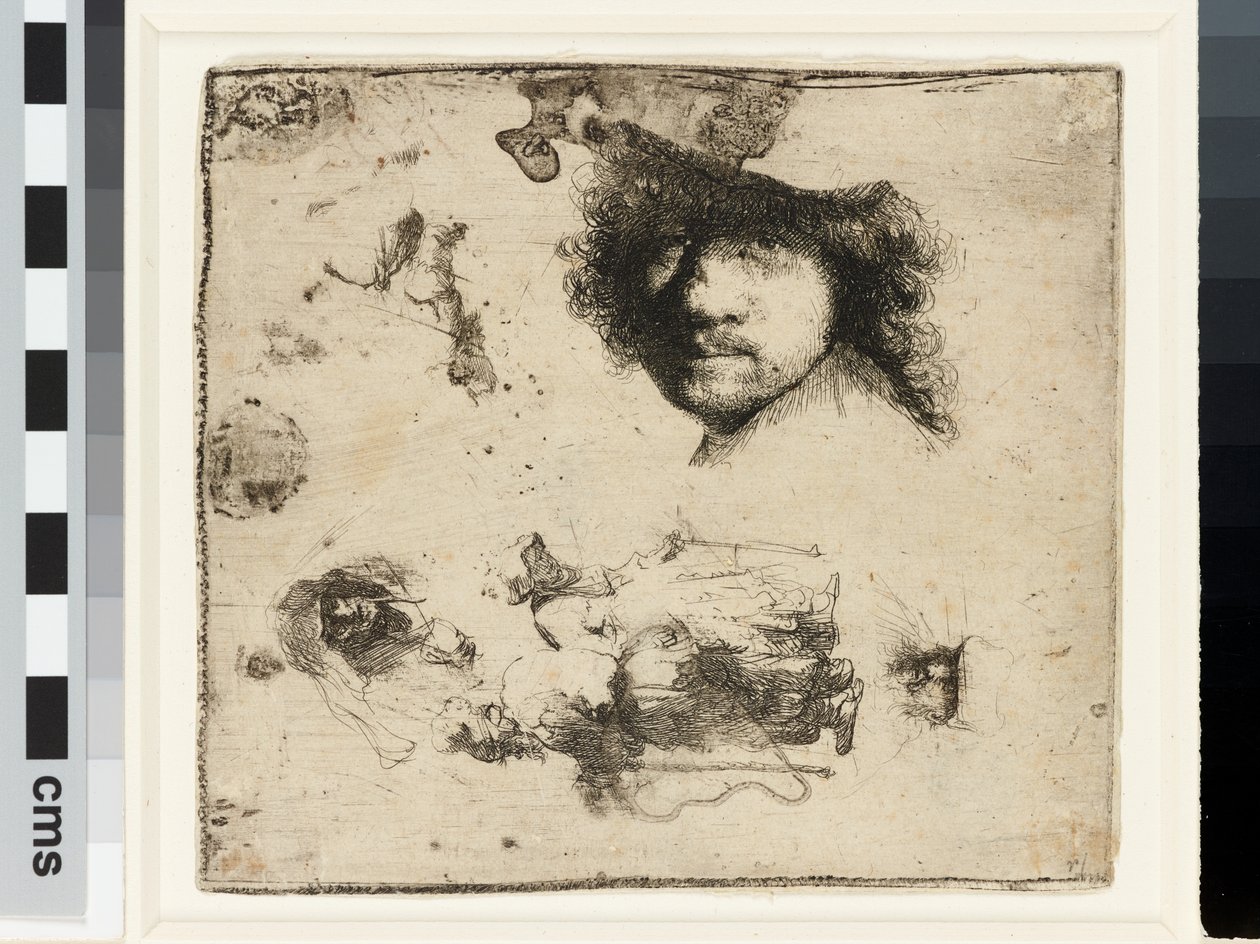 Blad met studies door Rembrandt van Rijn