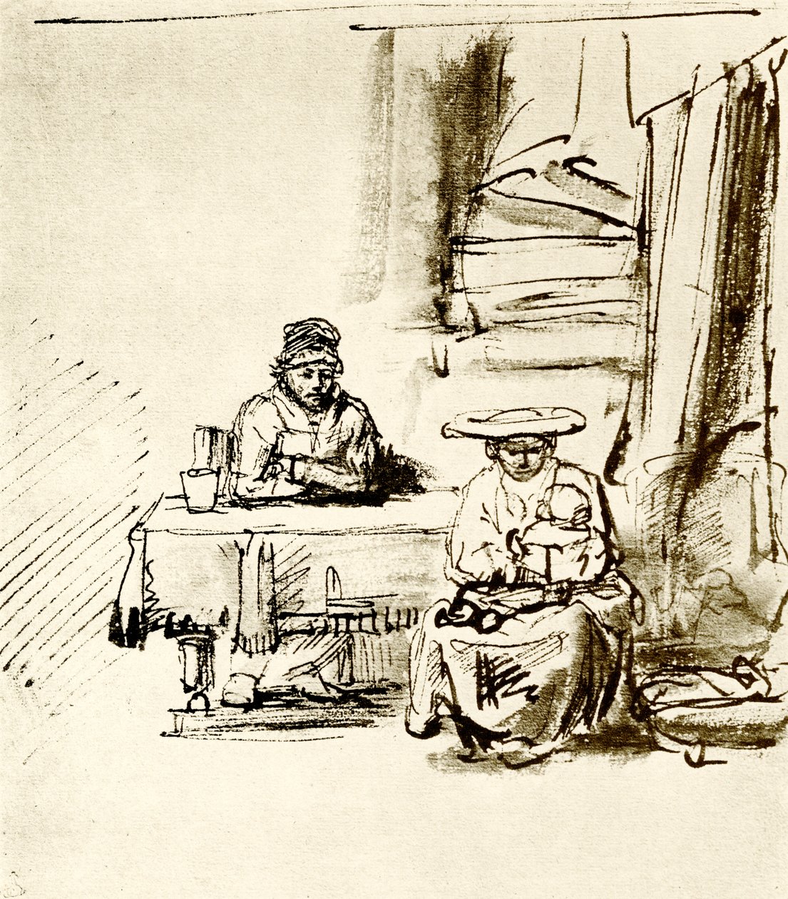 Gezinsscene door Rembrandt van Rijn