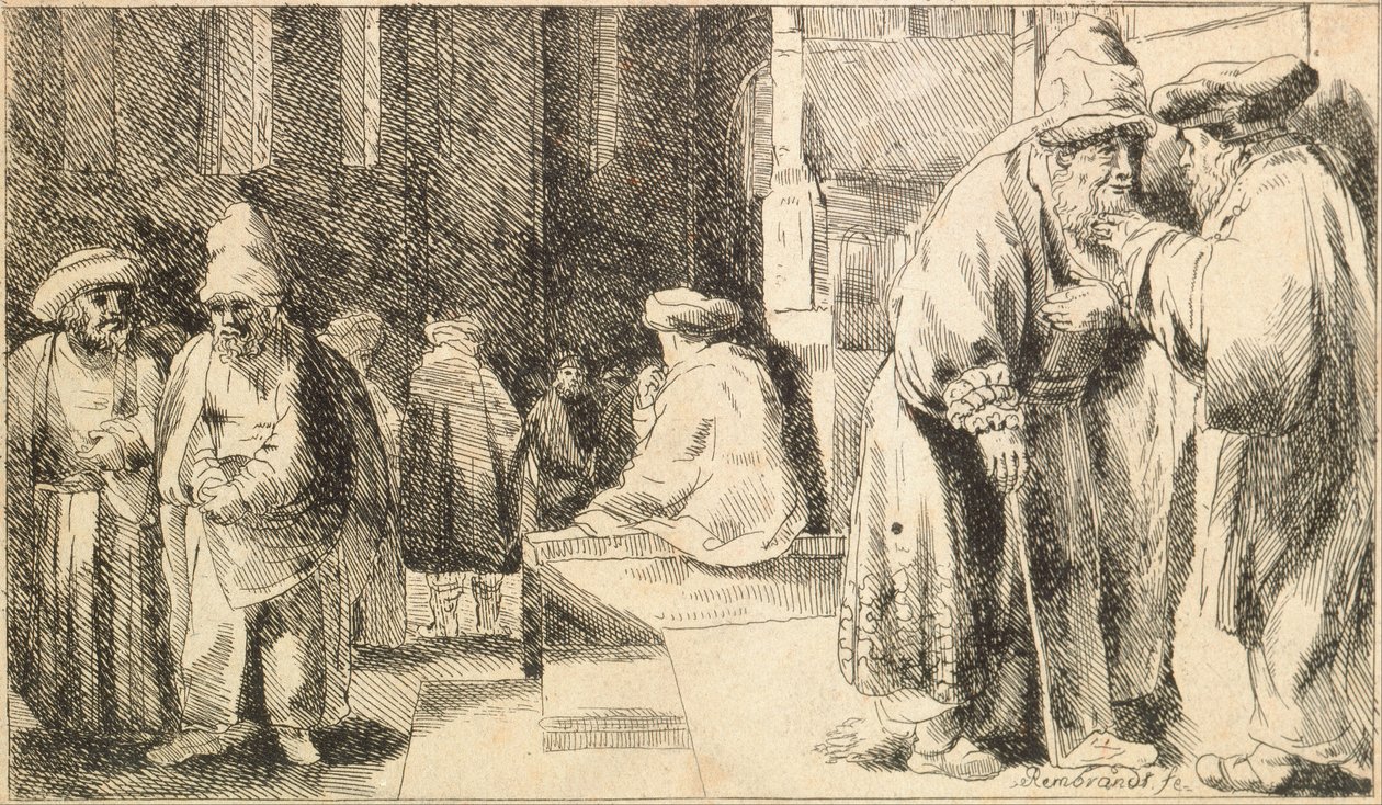 Joden in de synagoge door Rembrandt van Rijn