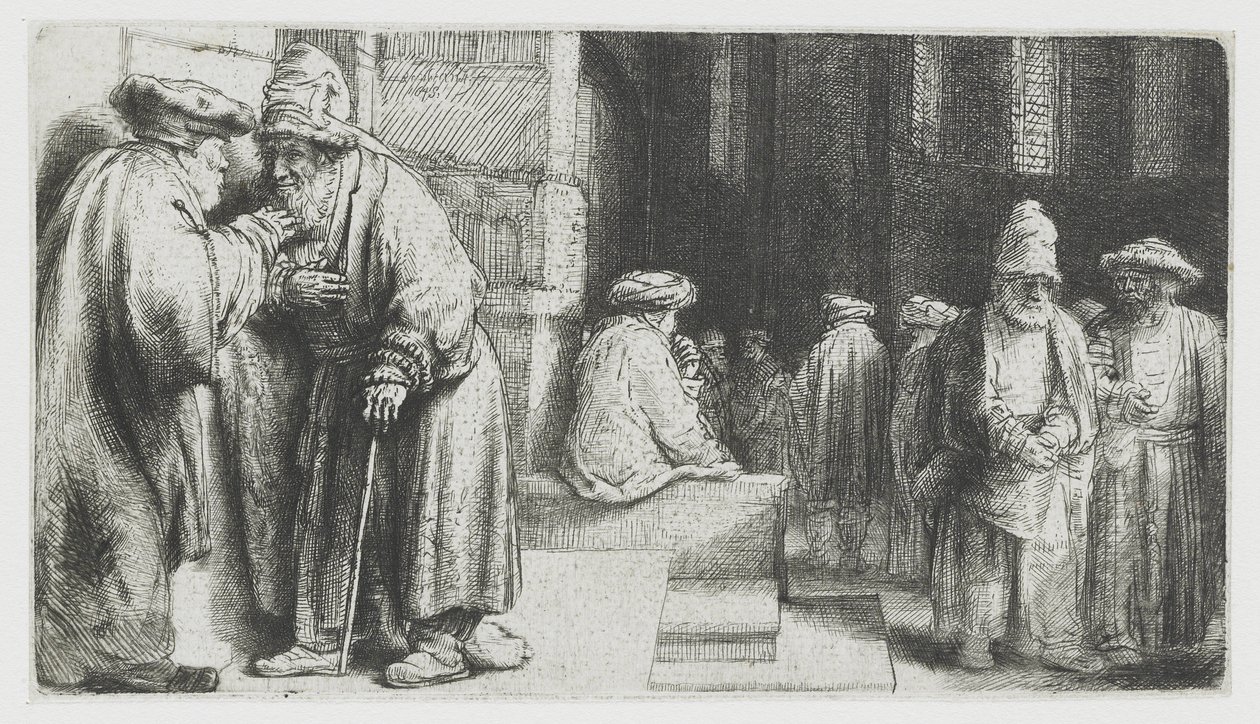 Joden in de synagoge door Rembrandt van Rijn