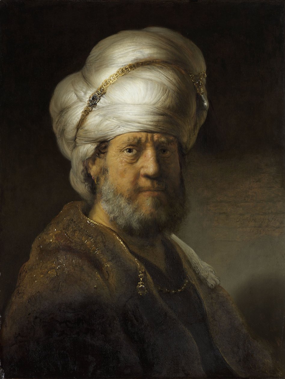 Man in oosterse kledij door Rembrandt van Rijn