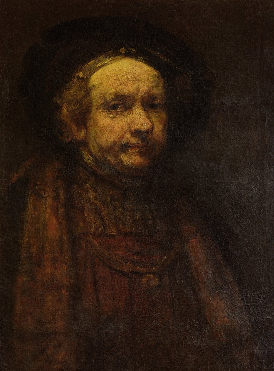 Zelfportret, op leeftijd door Rembrandt van Rijn