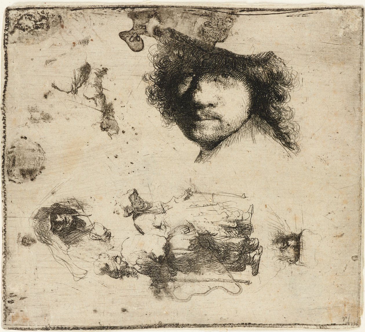 Blad met studies door Rembrandt van Rijn