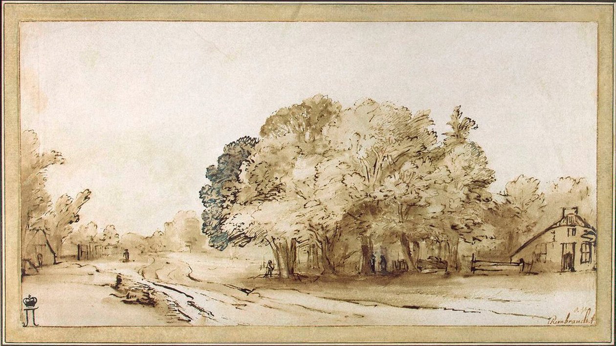 Dorpsweg, ca. 1650 door Rembrandt van Rijn