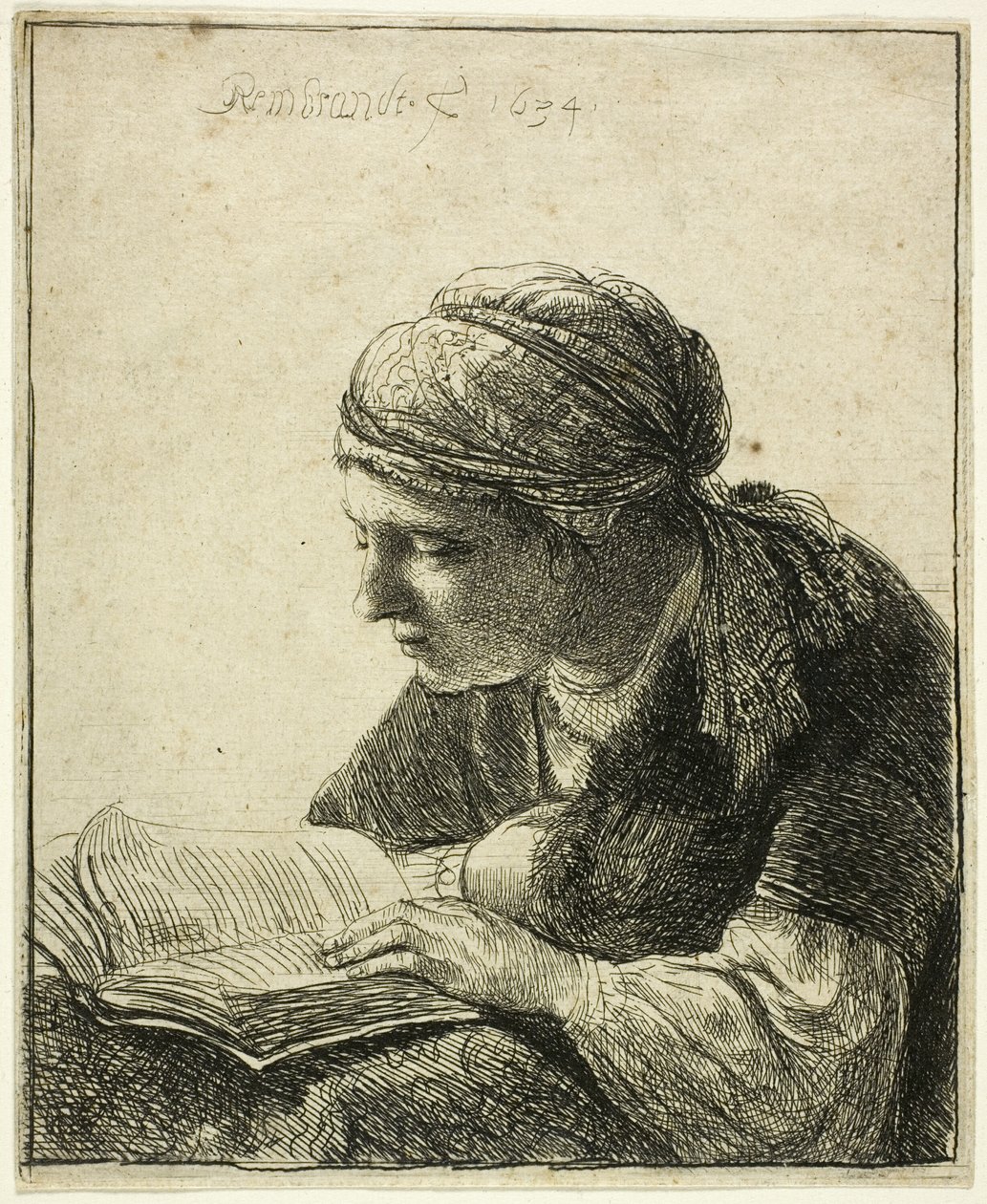 Vrouw die leest door Rembrandt van Rijn