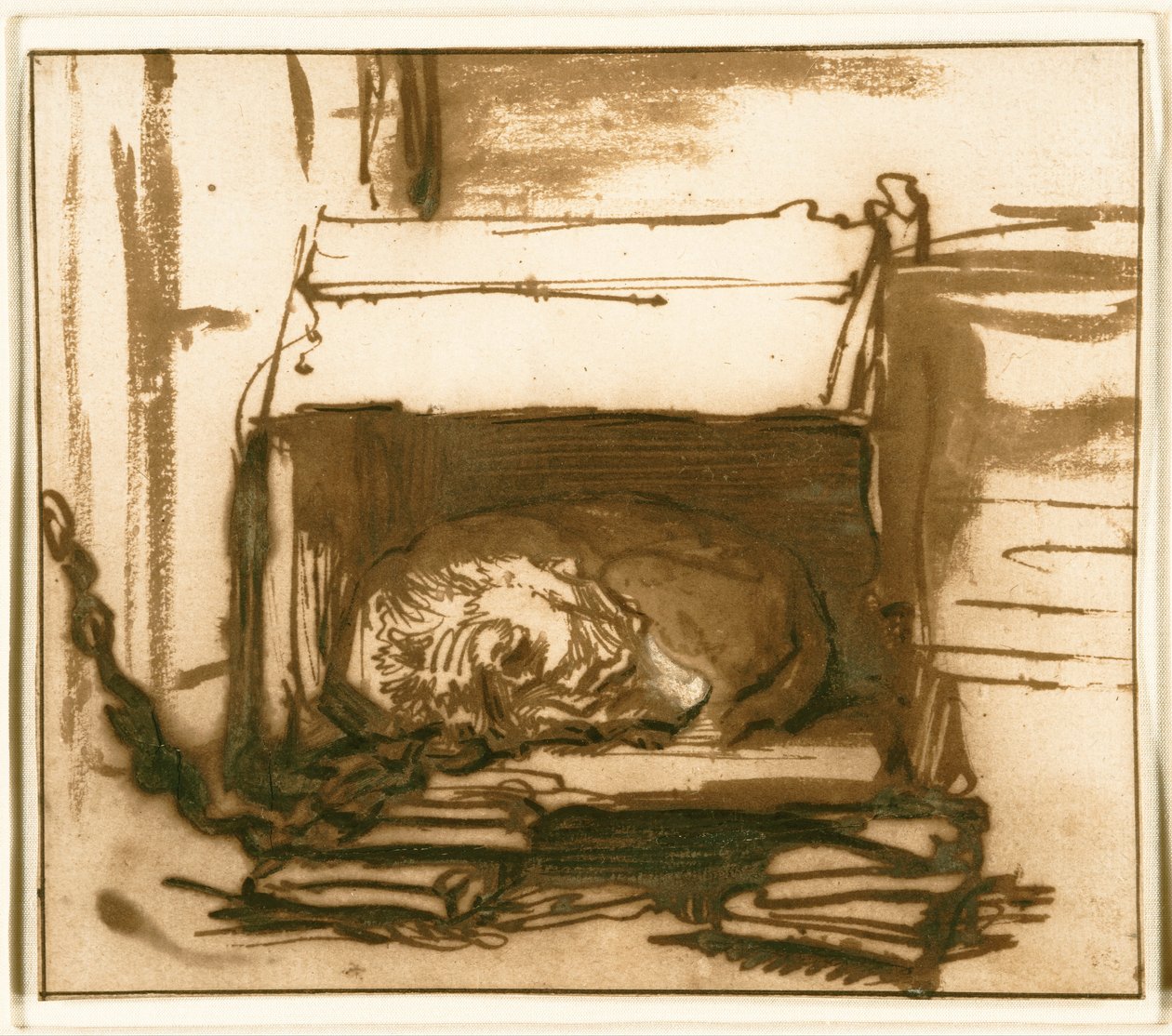 Slapende waakhond door Rembrandt van Rijn