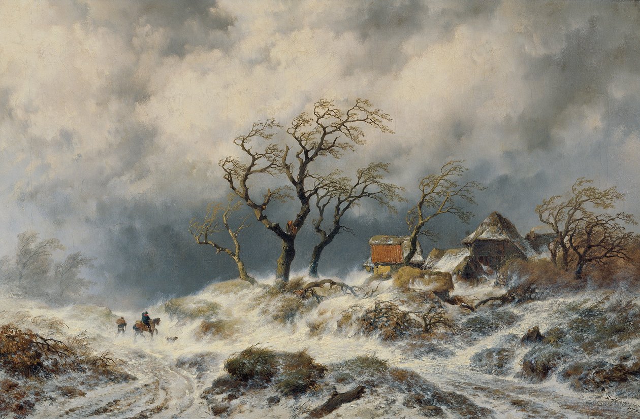 Hollandse winterlandschap (sneeuwdrift) door Remigius Adrianus van Haanen