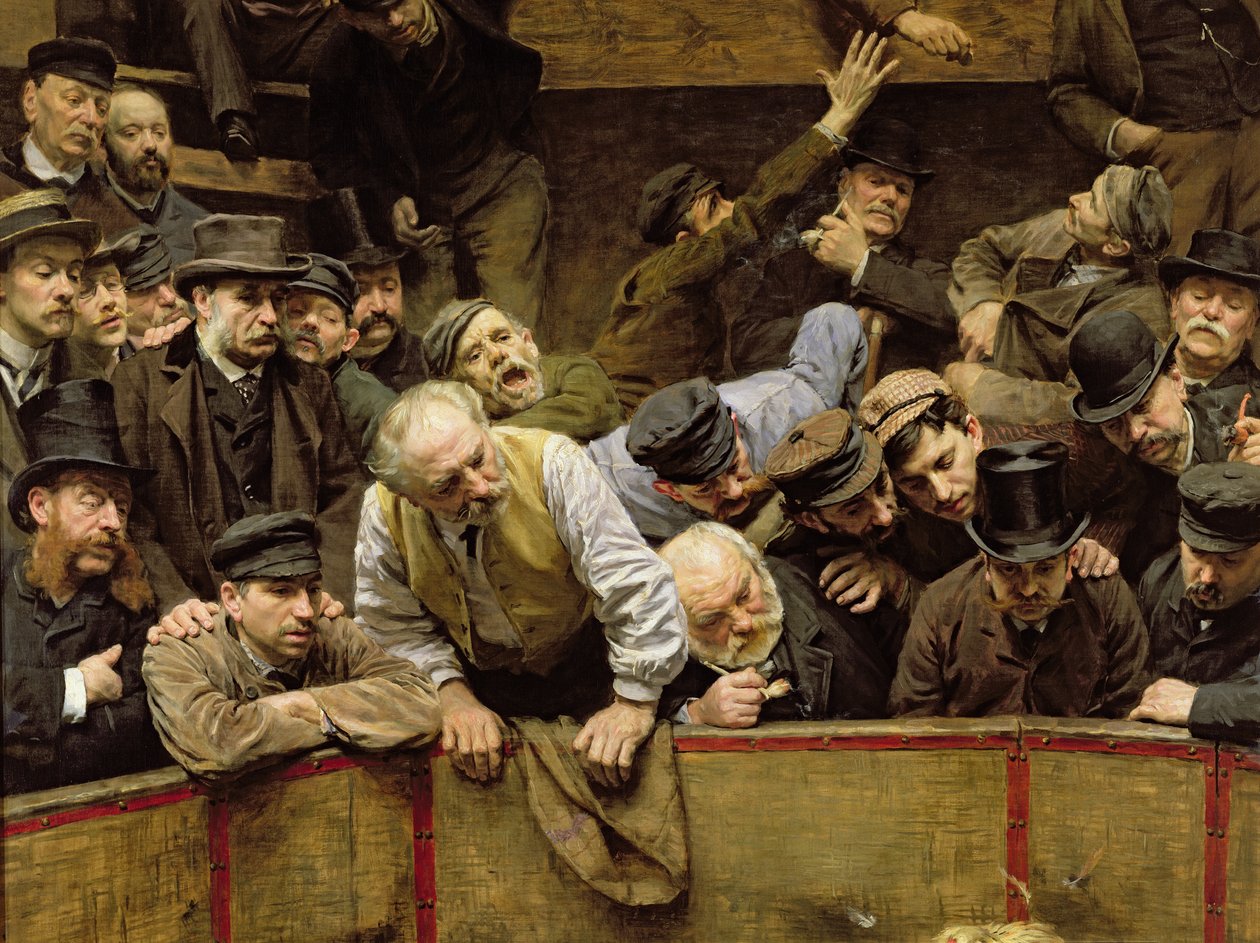 Het hanengevecht, 1889 (detail) door Remy Cogghe