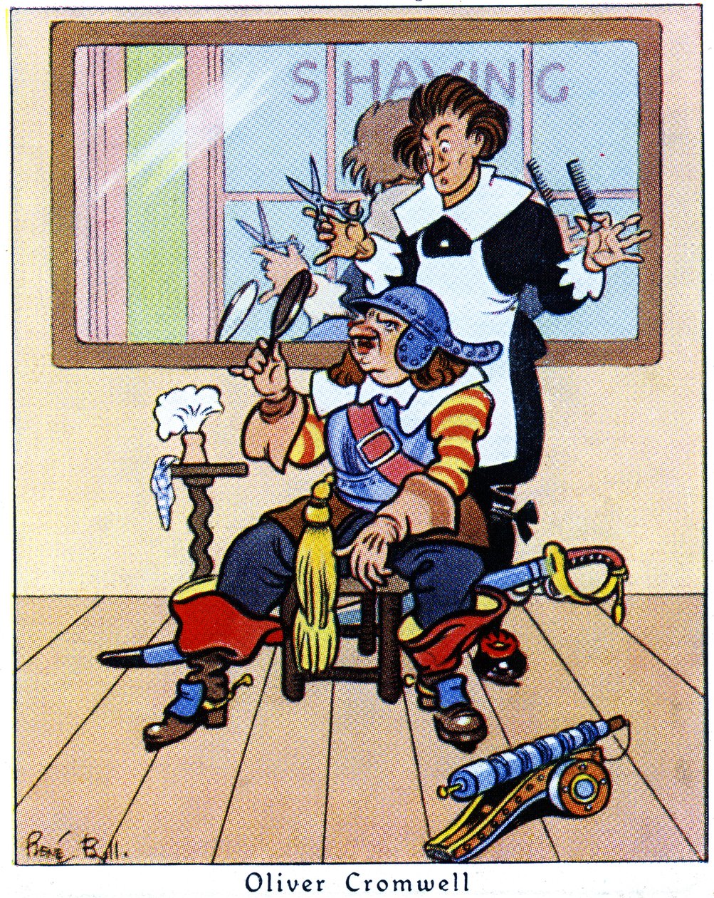 Oliver Cromwell krijgt een knipbeurt, 1936 door René Bull
