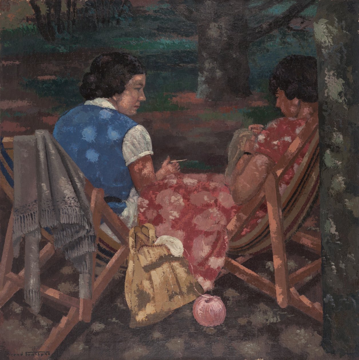 Breiende vrouwen in de tuin door René Fontayne