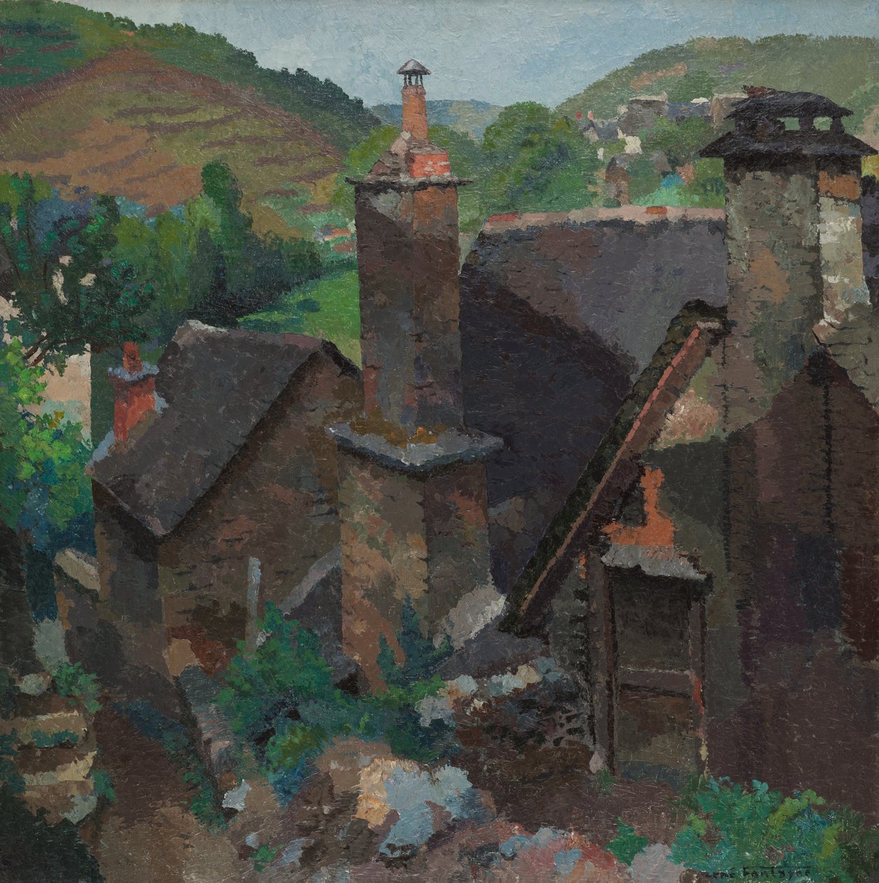 Oude schoorsteen in Estaing, Aveyron door René Fontayne