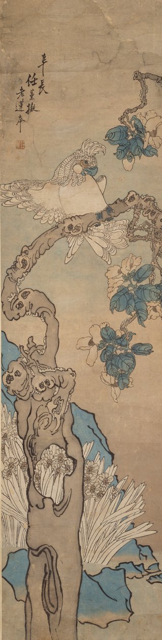Papegaai in bloeiende boom, 1835-1893 door Ren Xun