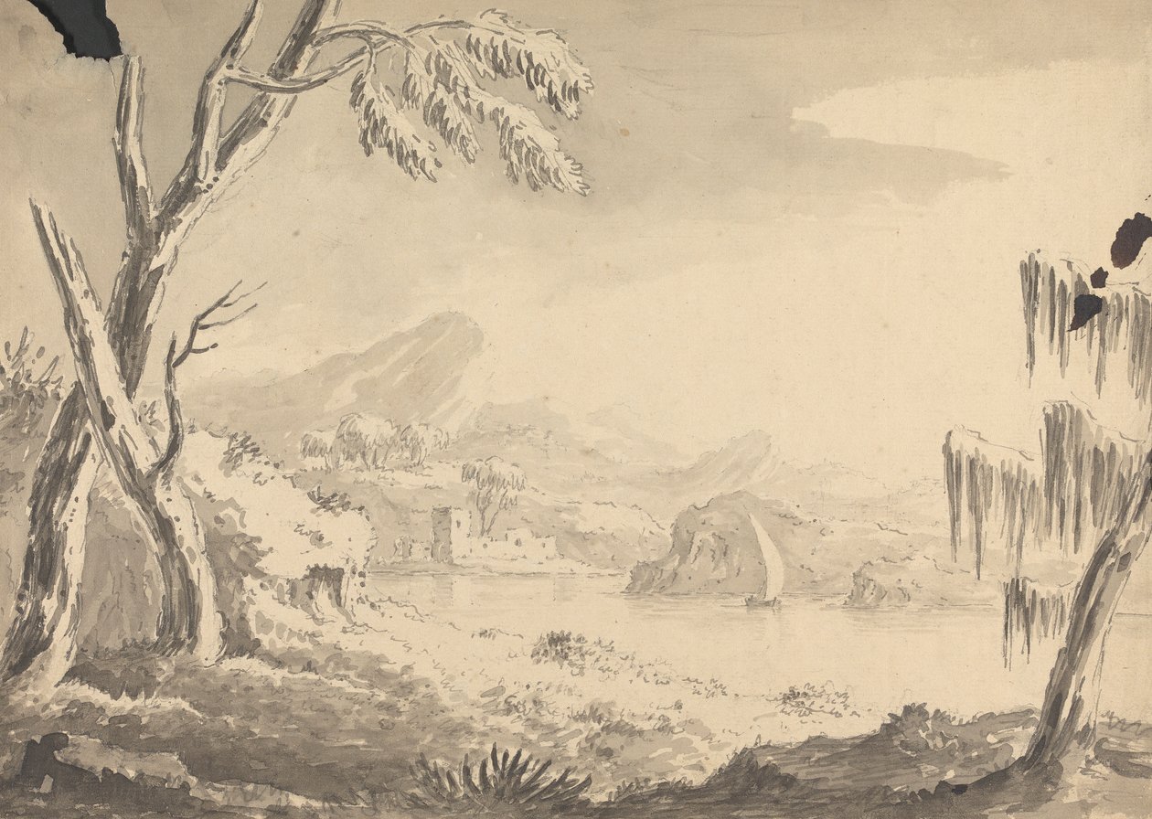Landschap met kasteel aan de rivier door Rev. William Gilpin