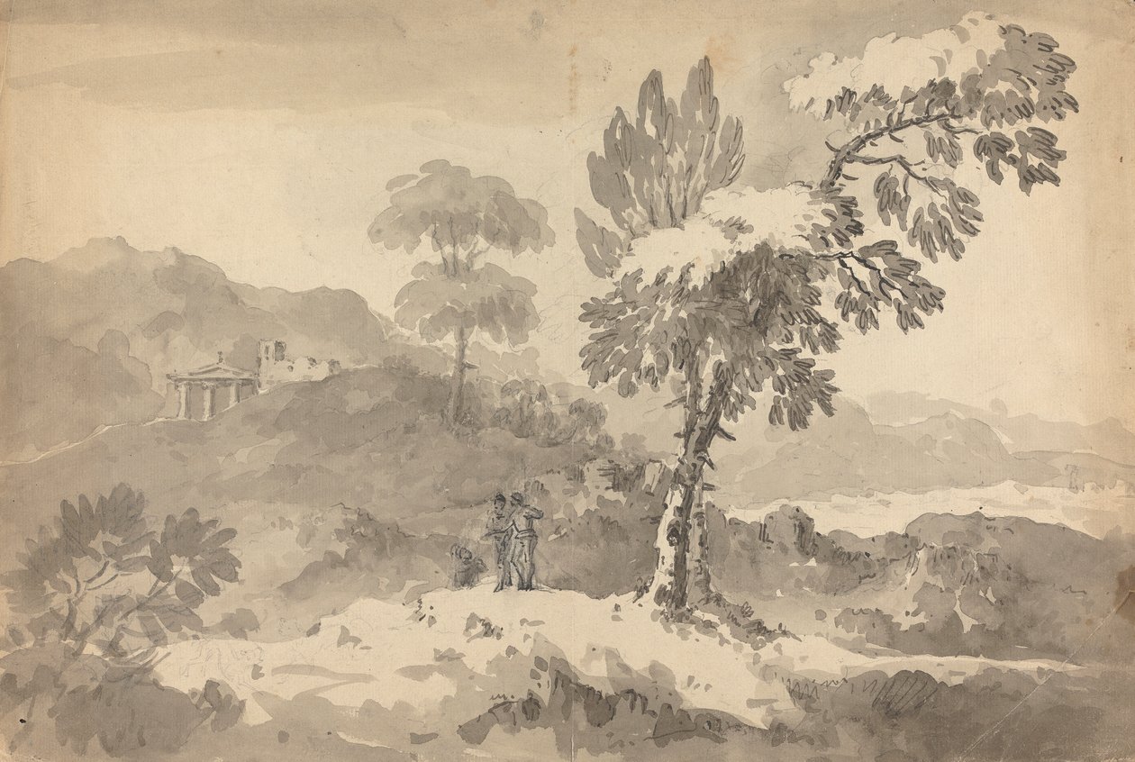 Drie figuren in een landschap door Rev. William Gilpin