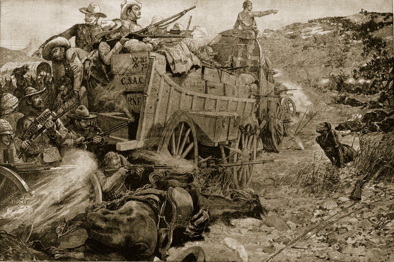 De Matabele Oorlog, 1893: Aanval op de laager van wagens aan de Imbembezi-rivier, 1 november, uit 