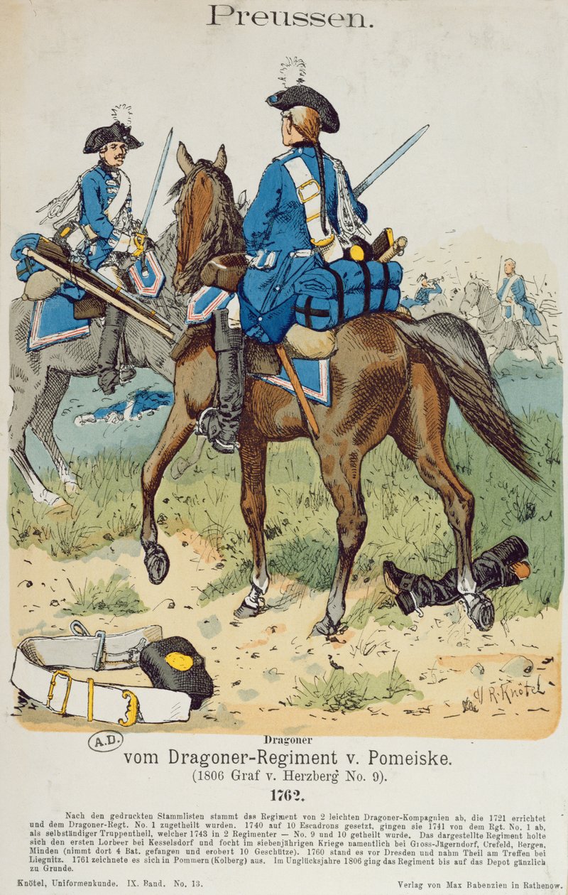 Dragonders in het Regiment von Pomeiske in 1762, ca. 1890 door Richard Knoetel