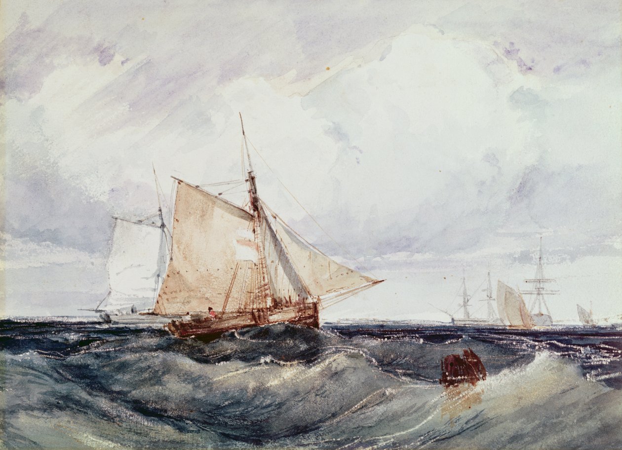 Een snijder en andere schepen in een sterke bries door Richard Parkes Bonington