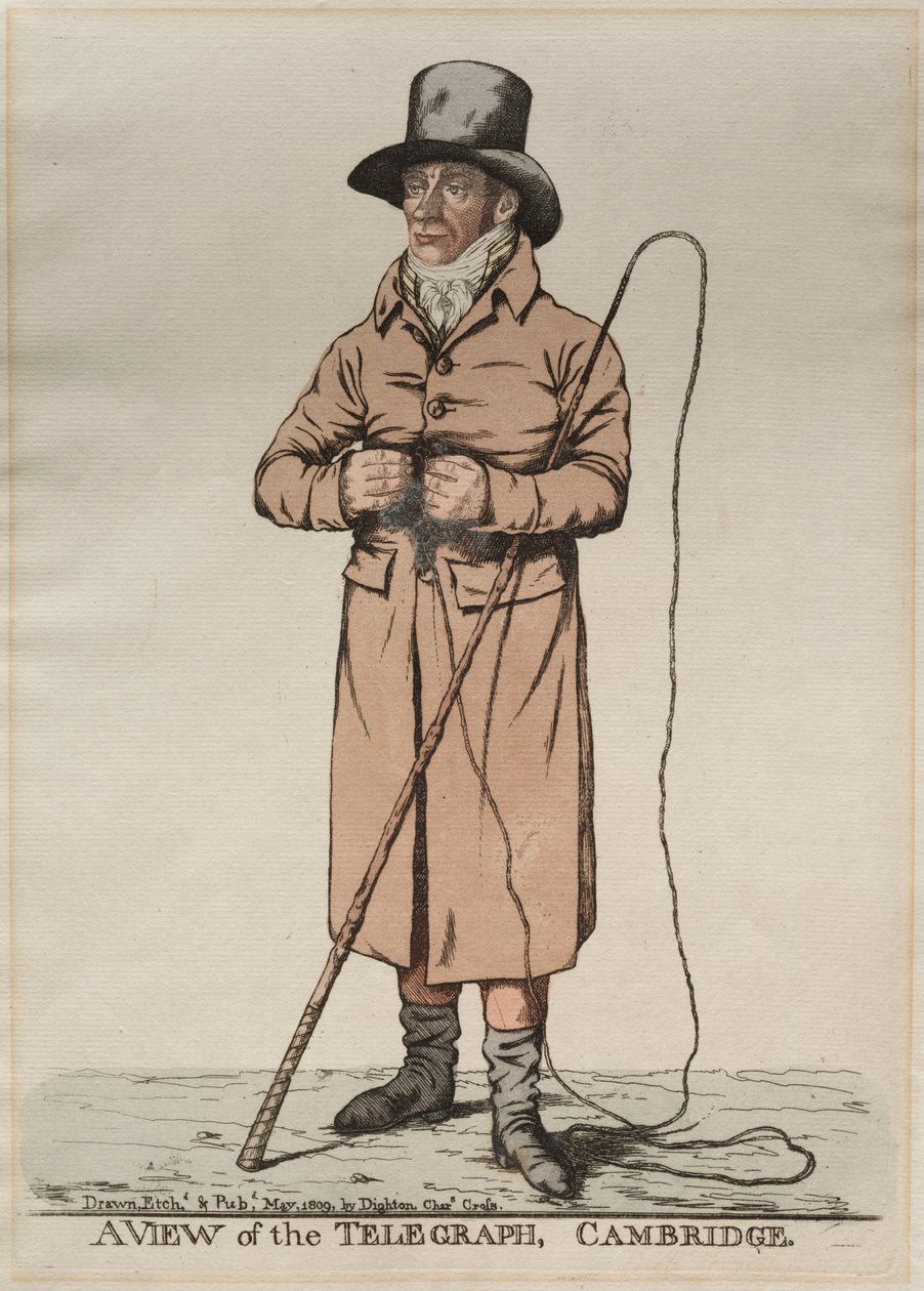 Een uitzicht op de telegraaf, Cambridge, 1809 door Richard Dighton
