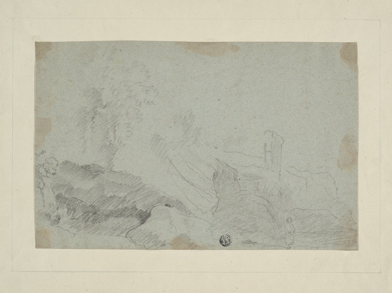 Rotsachtig landschap met staande figuur door Richard Wilson